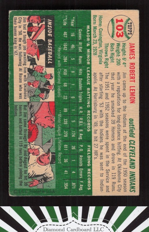 1954 Topps #103 Jim Lemon VG (MK) a, back
