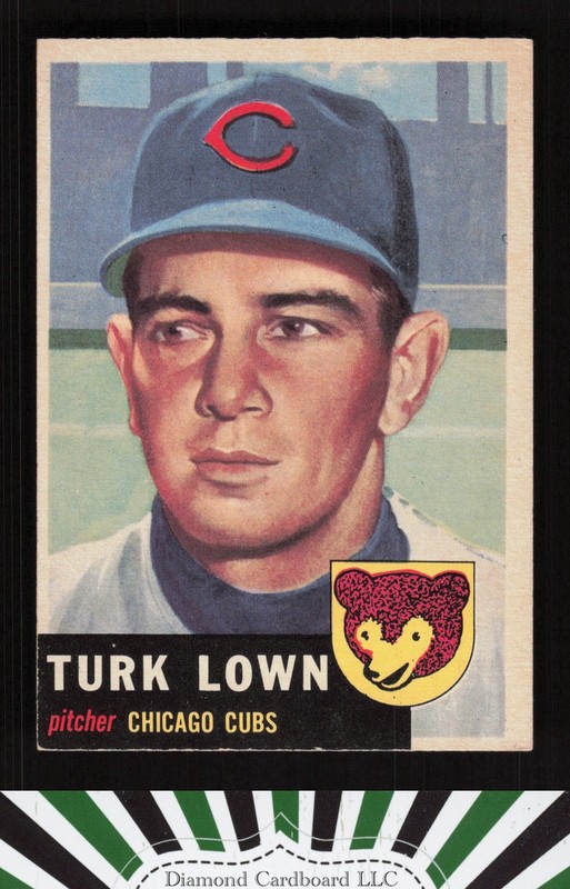 1953 Topps #130 Turk Lown : Bio uses white text VGEX g, front