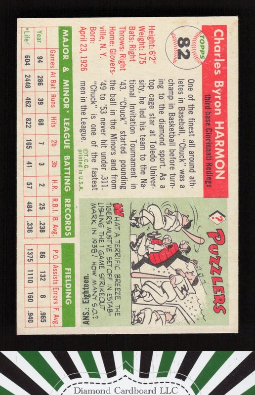 1955 Topps #82 Chuck Harmon EXMT v, back