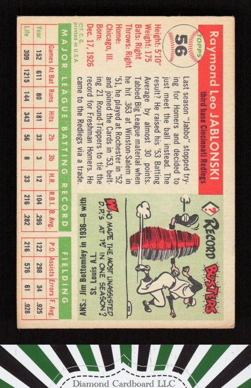 1955 Topps #56 Ray Jablonski GD h, back