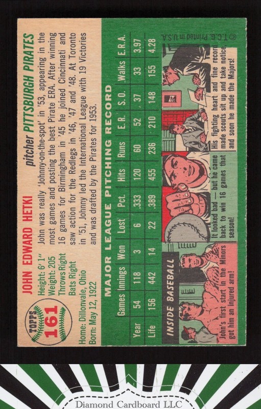 1954 Topps #161 John Hetki VGEX+ i, back
