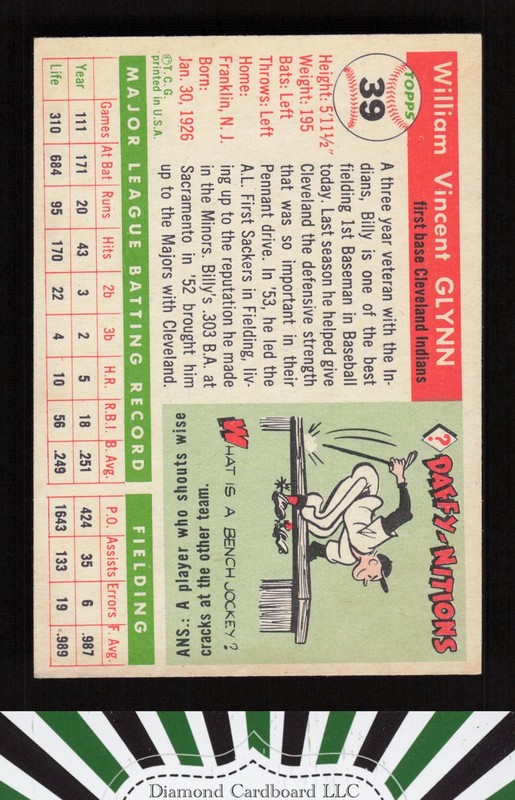 1955 Topps #39 Bill Glynn VGEX+ m, back