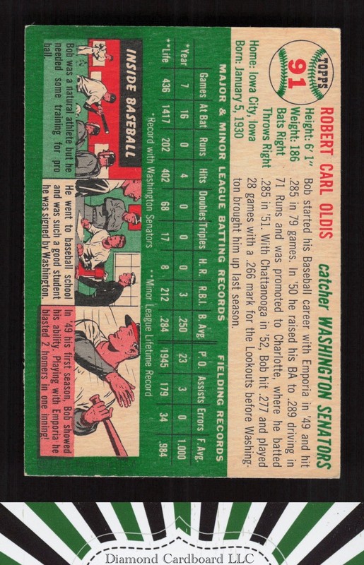 1954 Topps #91 Bob Oldis VGEX g, back