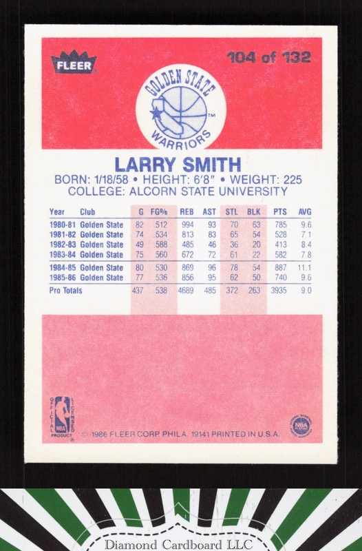1986-87 Fleer #104 Larry Smith NMMT, back