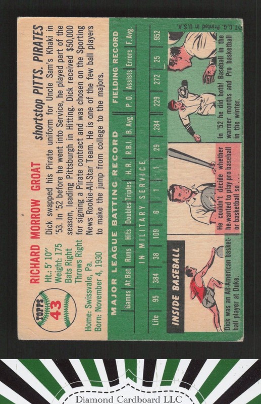 1954 Topps #43 Dick Groat VGEX (MC) e, back