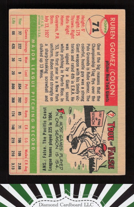1955 Topps #71 Ruben Gomez VG b, back