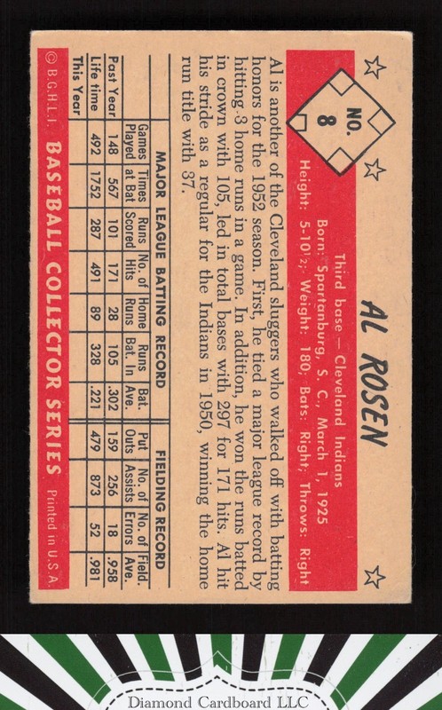 1953 Bowman Color #8 Al Rosen VGEX b, back