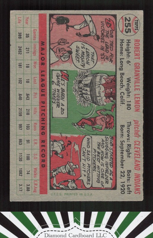 1956 Topps #255 Bob Lemon EX v, back