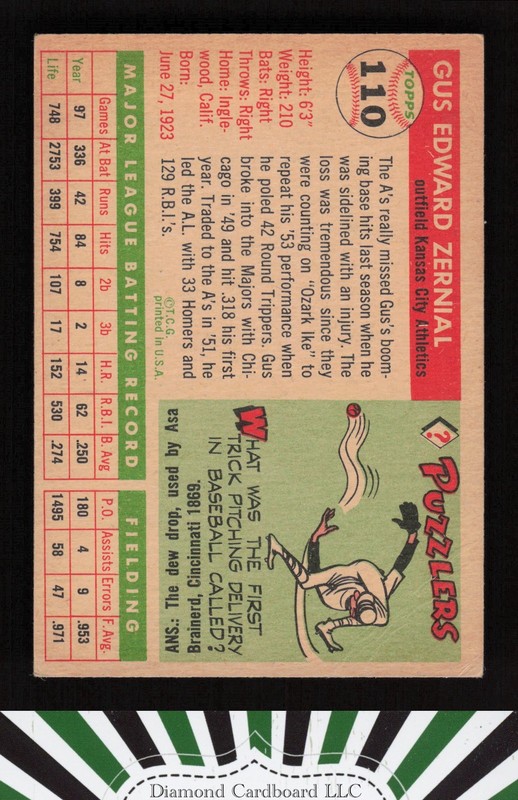1955 Topps #110 Gus Zernial VG b, back