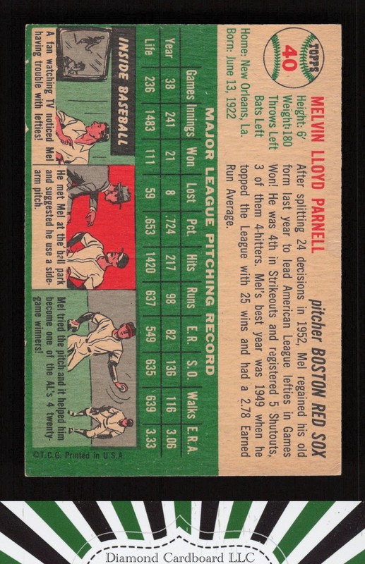 1954 Topps #40 Mel Parnell EX (ST) g, back