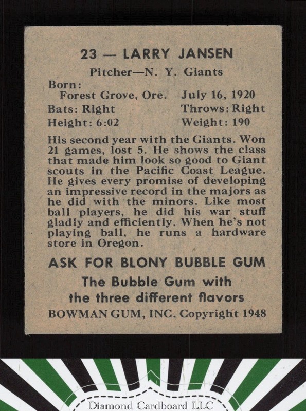 1948 Bowman #23 Larry Jansen VG+ [NICELY CENTERED] b, back