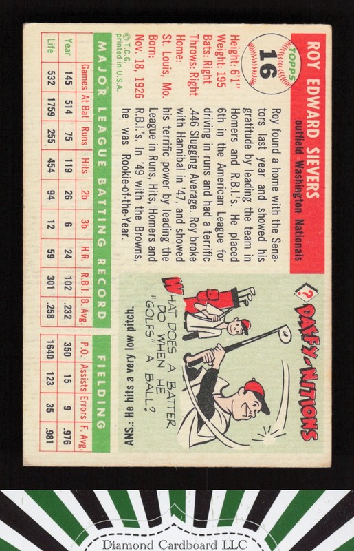 1955 Topps #16 Roy Sievers VGEX s, back