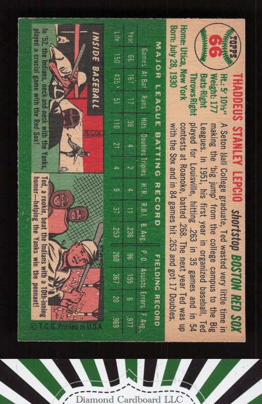 1954 Topps #66 Ted Lepcio EX l, back