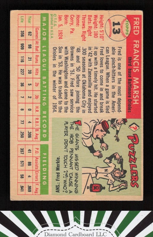 1955 Topps #13 Fred Marsh VGEX b, back