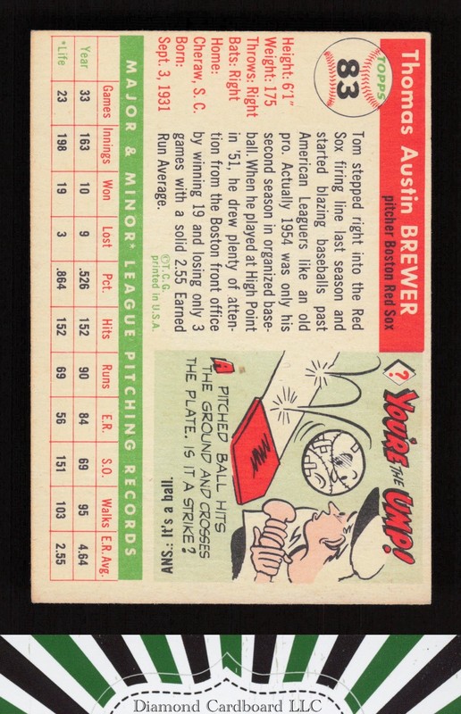 1955 Topps #83 Tom Brewer EX i, back