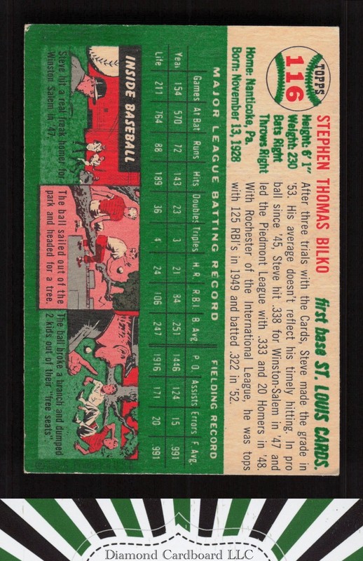 1954 Topps #116 Steve Bilko VGEX n, back