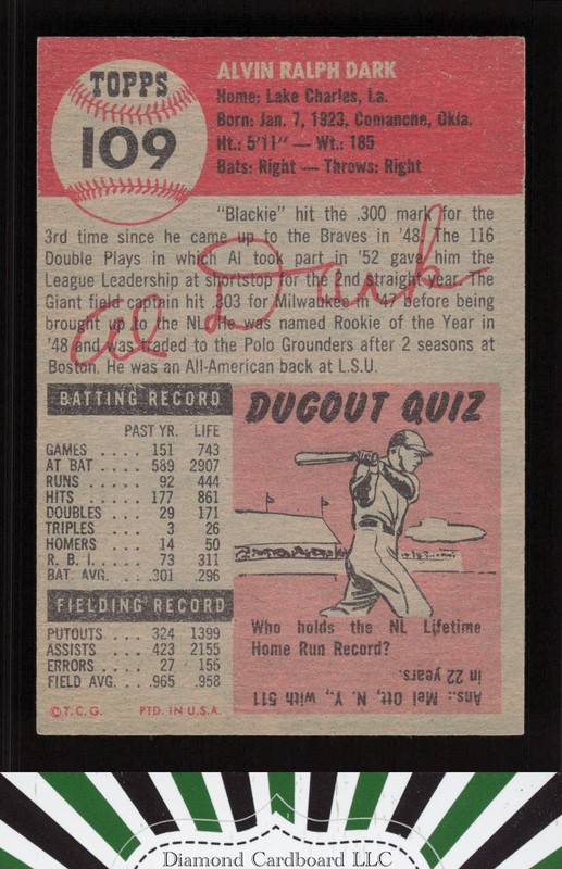 1953 Topps #109 Alvin Dark : Bio uses black text VGEX [LOOKS BETTER] h, back