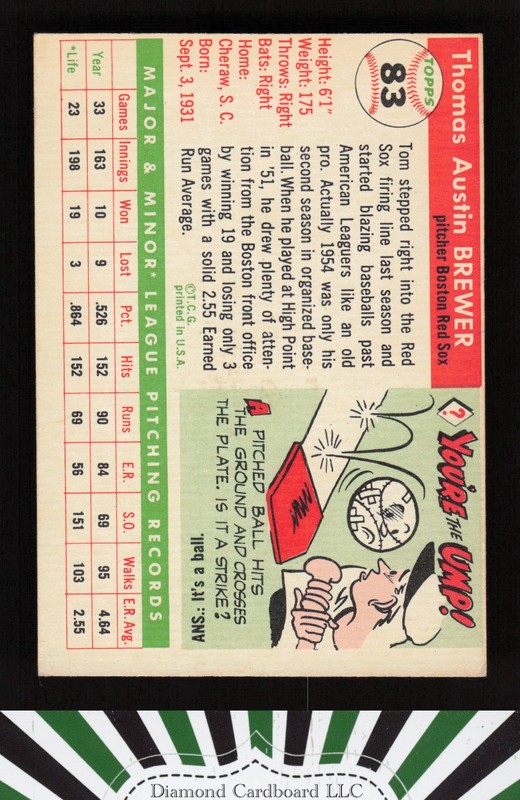 1955 Topps #83 Tom Brewer EX g, back