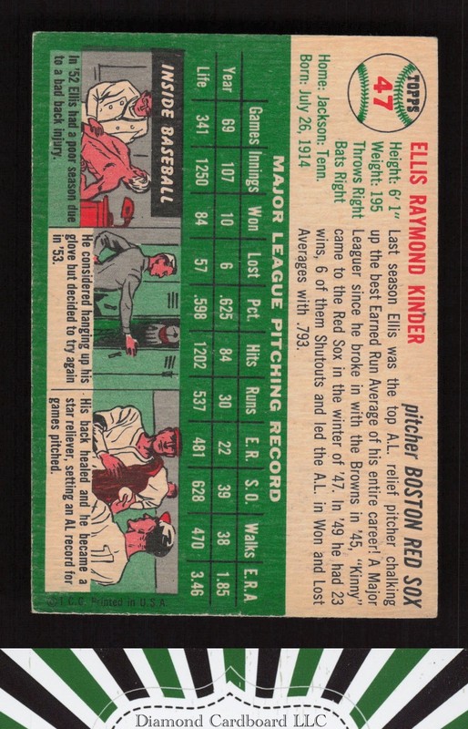 1954 Topps #47 Ellis Kinder EX f, back