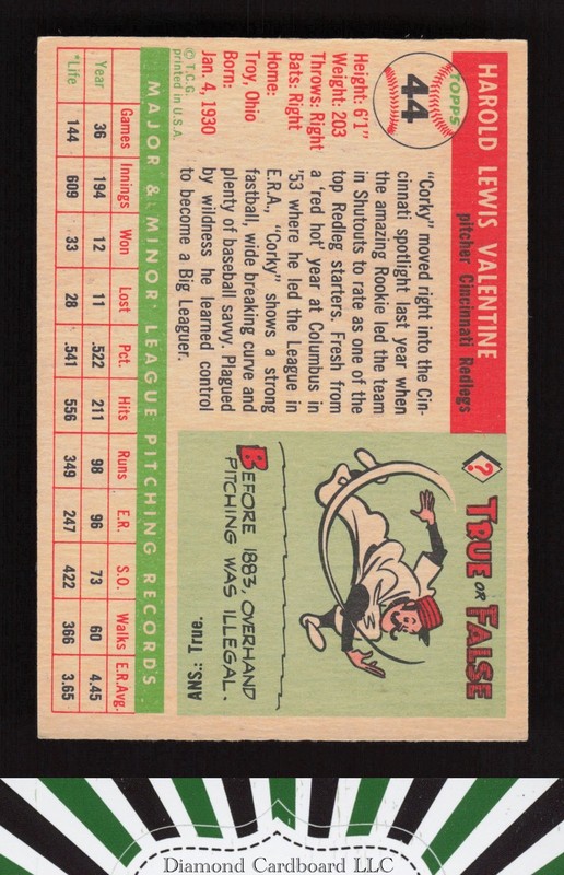 1955 Topps #44 Corky Valentine EX+ g, back