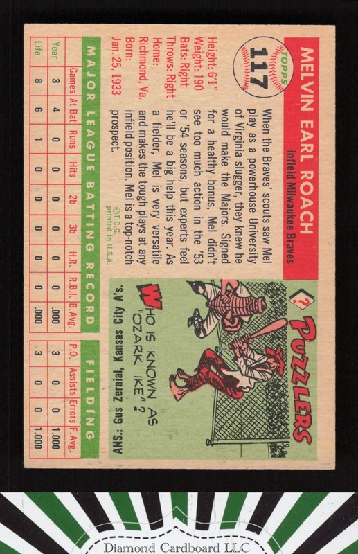 1955 Topps #117 Mel Roach VGEX+ h, back