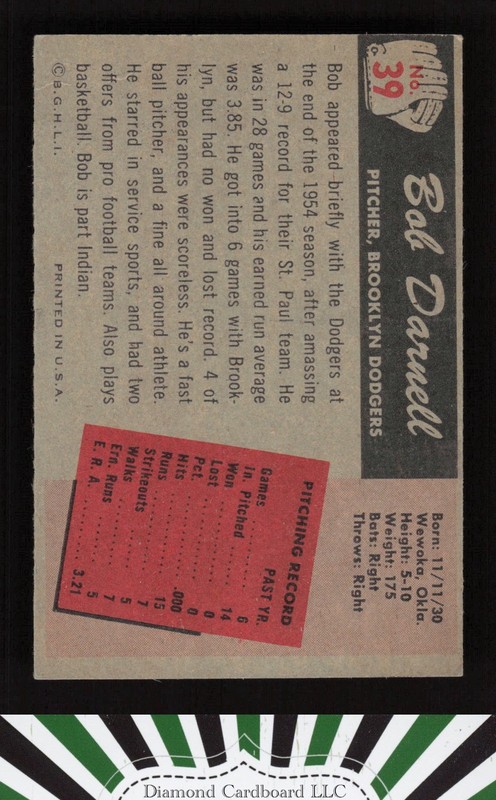 1955 Bowman #39 Bob Darnell VG, back