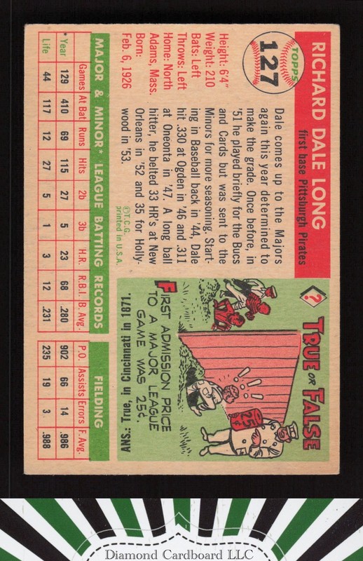 1955 Topps #127 Dale Long VGEX+ k, back