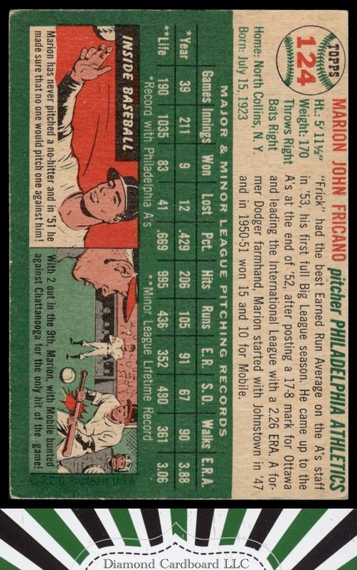 1954 Topps #124 Marion Fricano VGEX n, back