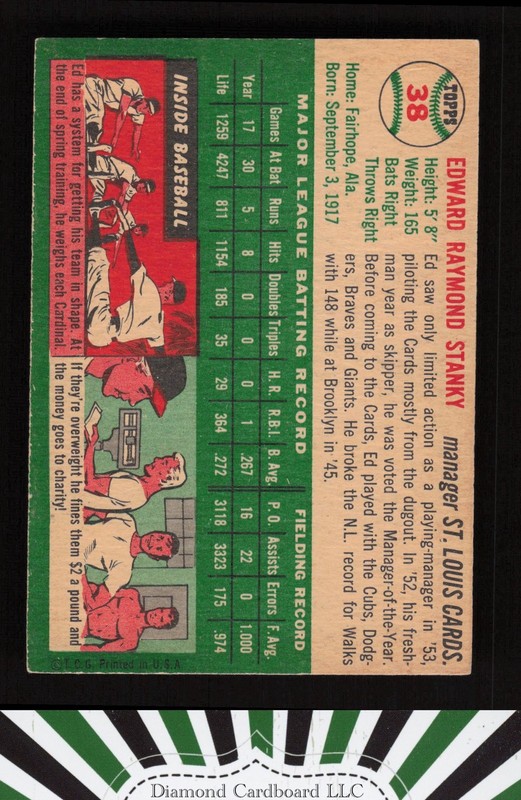 1954 Topps #38 Eddie Stanky EX k, back