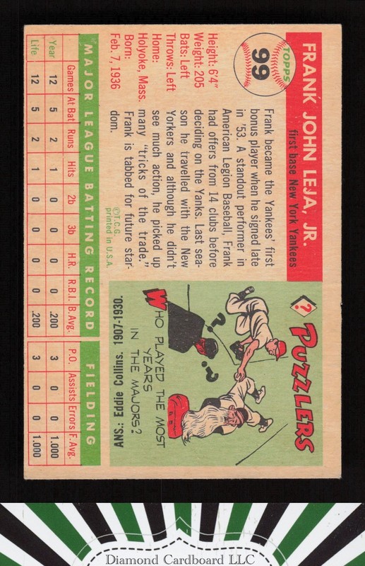 1955 Topps #99 Frank Leja VG c, back