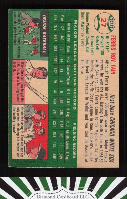1954 Topps #27 Ferris Fain VG e, back