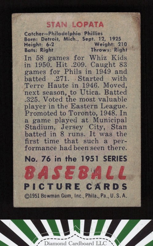 1951 Bowman #76 Stan Lopata GD, back
