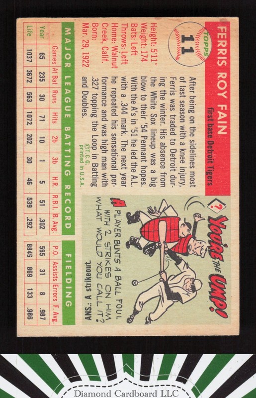 1955 Topps #11 Ferris Fain VG e, back