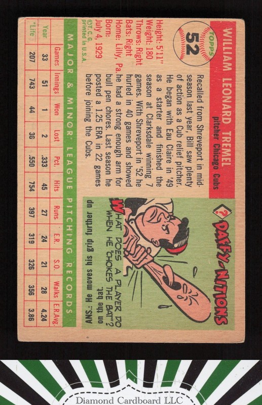 1955 Topps #52 Bill Tremel VG h, back