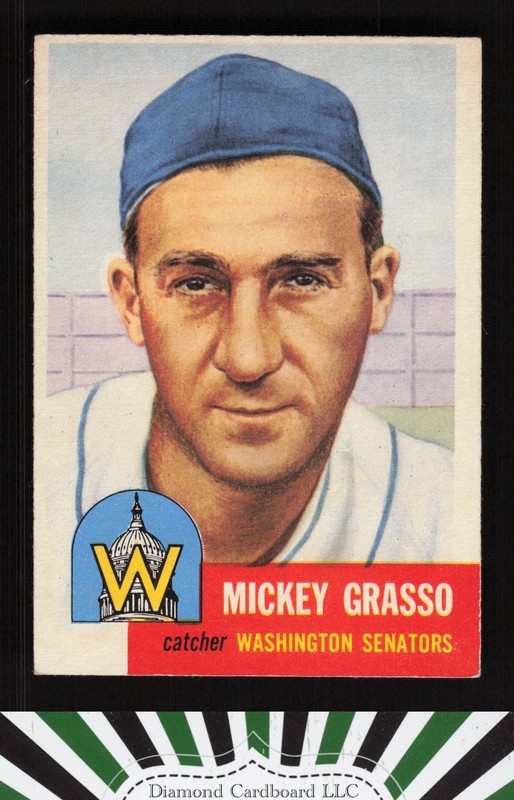 1953 Topps #148 Mickey Grasso : Bio uses white text VGEX+ e, front