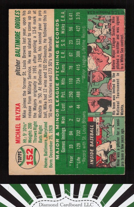 1954 Topps #152 Mike Blyzka VGEX o, back