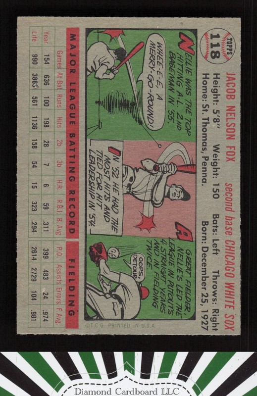 1956 Topps #118 Nellie Fox EX p, back