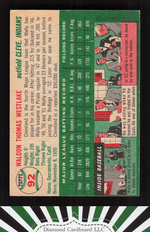 1954 Topps #92 Wally Westlake EXMT h, back