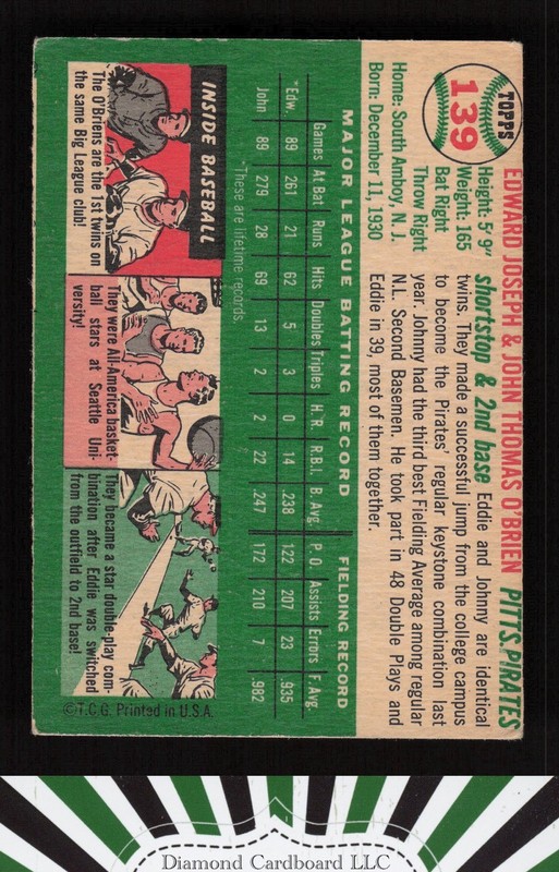 1954 Topps #139 Ed & John O'Brien VGEX (MC) f, back