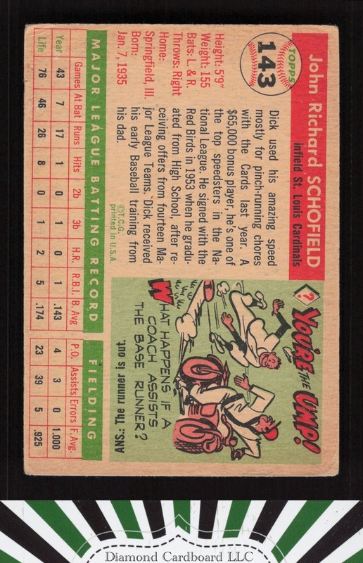 1955 Topps #143 Dick Schofield VG c, back