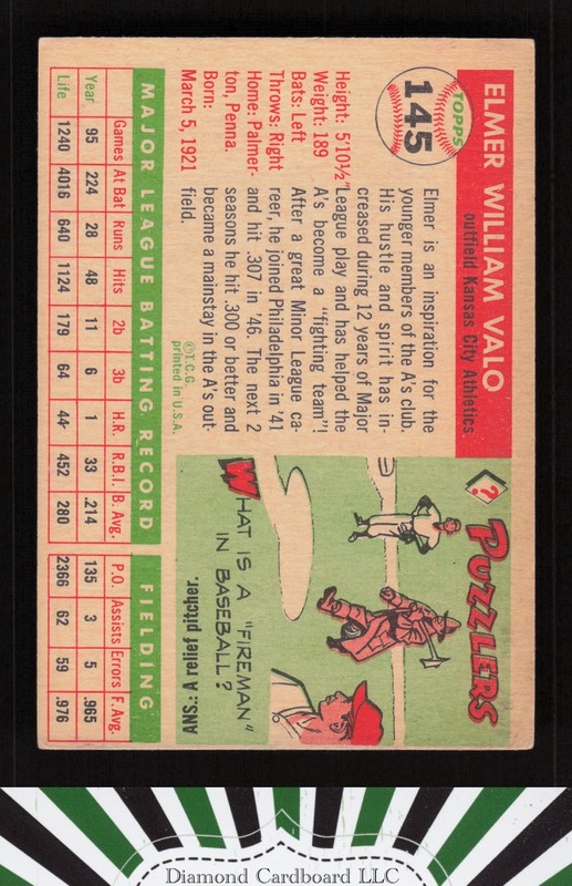 1955 Topps #145 Elmer Valo VG a, back