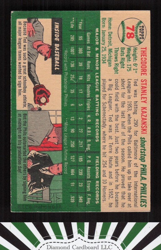 1954 Topps #78 Ted Kazanski EXMT f, back