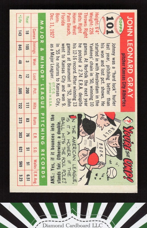1955 Topps #101 Johnny Gray VGEX+ t, back