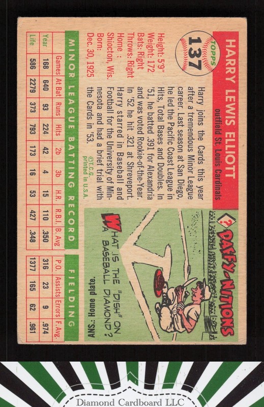1955 Topps #137 Harry Elliott VG g, back