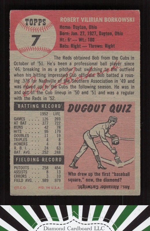 1953 Topps #7 Bob Borkowski VG h, back