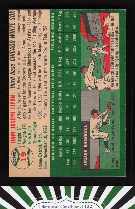 1954 Topps #19 Johnny Lipon EX (ST) b, back