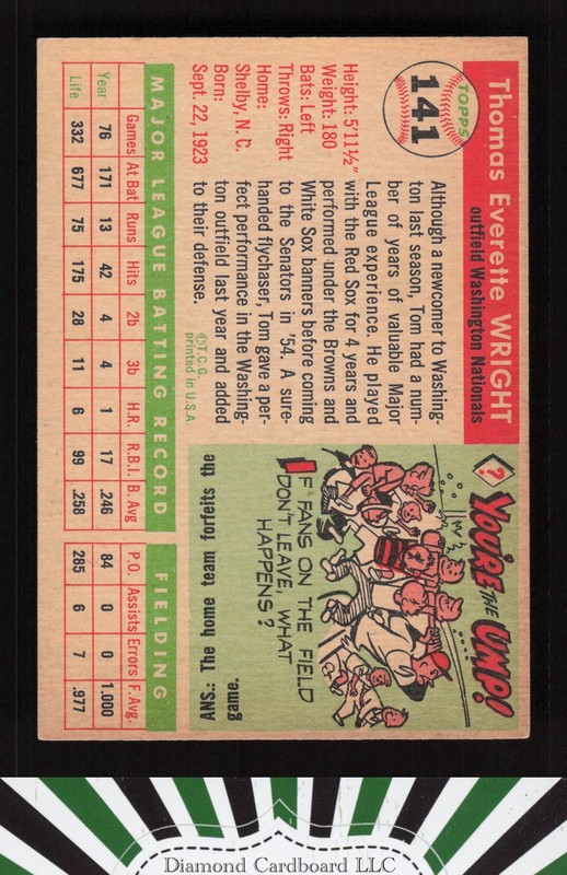 1955 Topps #141 Tom Wright VGEX m, back