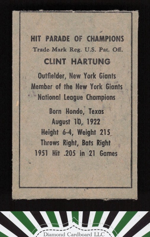 1952 Berk Ross # Clint Hartung EX, back