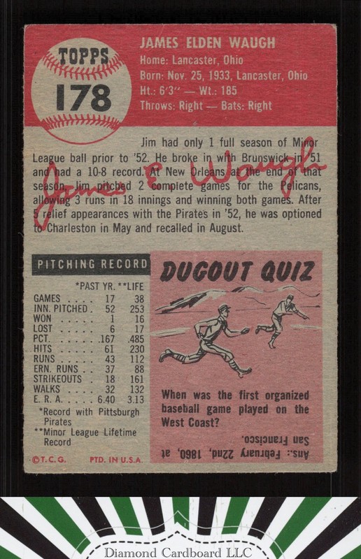 1953 Topps #178 Jim Waugh VG [CENTERED] c, back