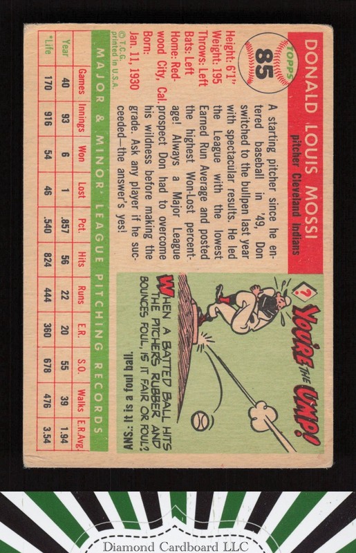 1955 Topps #85 Don Mossi VG c, back